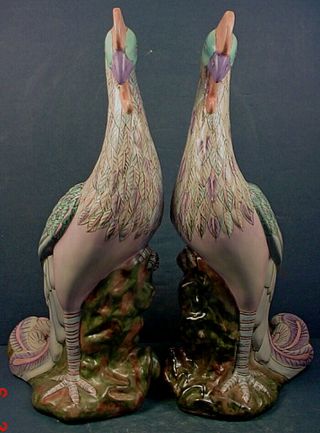 Pair Large Vintage Chinese Famille Rose Porcelain ‘red - Headed Crane’ Figurines