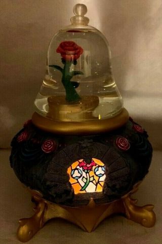 Vintage Rare Disney Beauty & The Beast Snow Globe Light Up Rose,  Nwob Snowglobe
