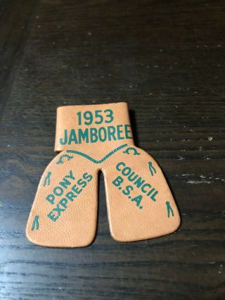 Bsa 1953 National Jamboree Pony Express Council Leather Neckerchief Slide Bv