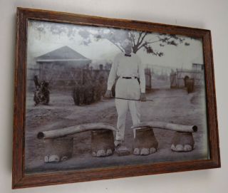 Elephant Tusks And Feet - Vintage Circa 1925 Framed Photo - Africa?