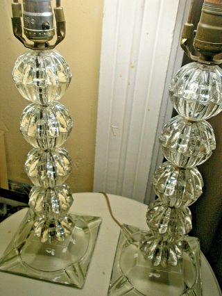 PR VTG ART DECO MID CENTURY MODERN 2 STACKED GLASS CRYSTAL BALL LAMPS 2