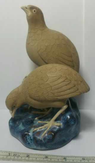 Chinese Shiwan Ware Yixing Pottery Quail Birds Pair With Flambe Glaze Sculpture
