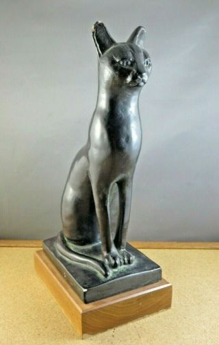 Vintage 1965 Austin Prod Egyptian Bastet Black Cat Figurine 12 " Statue On Base