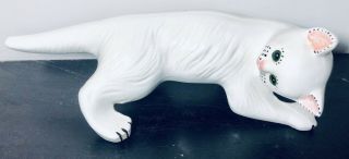 Vintage Large Ceramic Hand - Painted Cat Figurine 9 " Long,  White