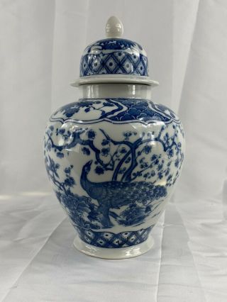 Vintage Chinese Blue And White Porcelain Ginger Jar Finely Decorated 10 1/2”