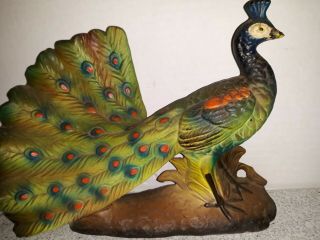 Vintage Colorful Painted Mid Century Modern Ceramic Peacock Table Figurine 8.  5 