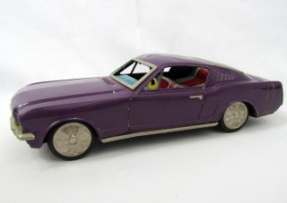 Vintage Purple Ford Mustang Fastback Japan Atc Asahi Friction Metal Tin Toy Car
