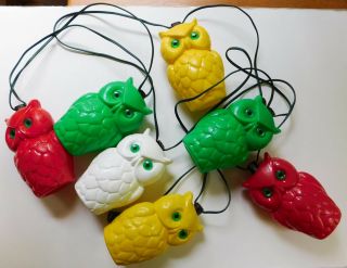 Vintage Owl Blow Mold Plastic 7 String Lights Camping Rv Tiki Patio Party