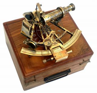 Vintage German Heavy Antique Sextant 8 Inch Collectible With Wooden Box