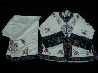 A Set Of Old Chinese Embroidered Silk Robe Jacket And Trousers