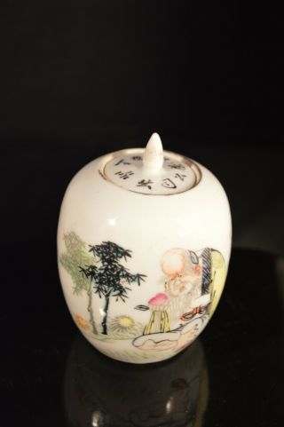 Fine Small Chinese Porcelain Famille Rose Tea Jar,  Republic Period