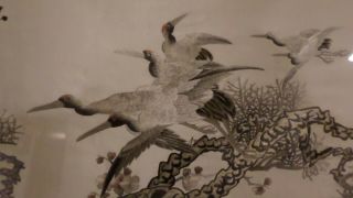 Antique Chinese Silk Embroidery Panel,  Six Cranes for Spring (六合迎春）Very Old 2