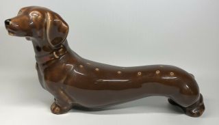 Vintage Abco Dachshund Dog Appetizer Holder 11” Ceramic Dog Figurine Made In Usa