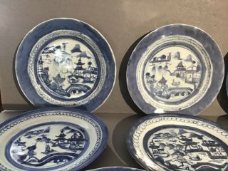 Early Set of 8 Blue and White Chinese Export Canton plates 3