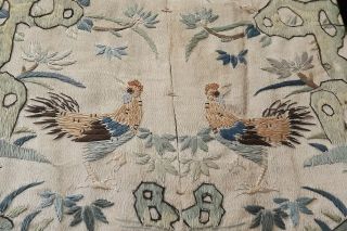 Antique Chinese Silk Embroidery Sleeves / Panels - Cockerels