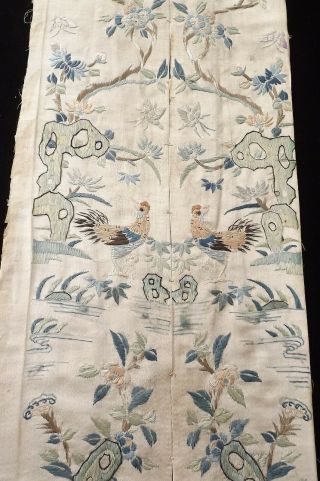 ANTIQUE CHINESE SILK EMBROIDERY SLEEVES / PANELS - COCKERELS 2