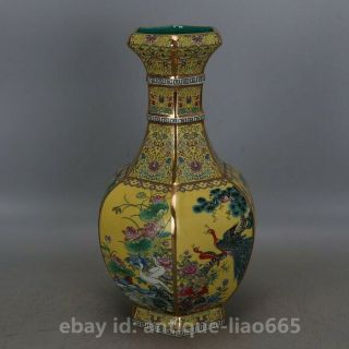 Chinese Jingdezhen Famille - Rose Porcelain Flower Birds Hexagon Bottle Vase Flask