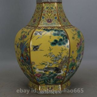 Chinese Jingdezhen Famille - rose Porcelain Flower Birds Hexagon Bottle Vase Flask 2