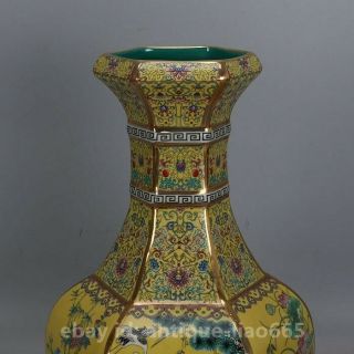 Chinese Jingdezhen Famille - rose Porcelain Flower Birds Hexagon Bottle Vase Flask 3