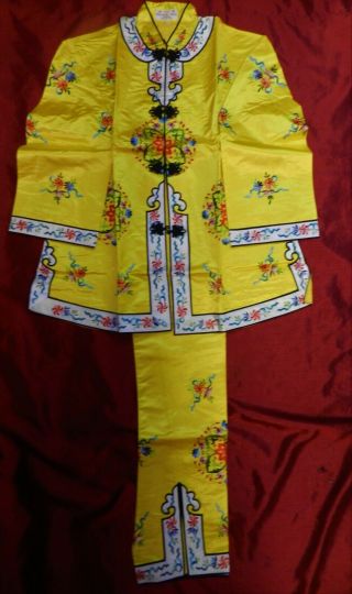 New/old Stock Yellow Chinese Silk Golden Bee Colorful Embroidered 2pc Set,  Xl