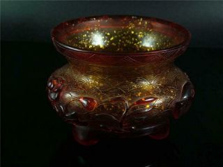 Fine Old Chinese Peking Glass Made Bottle Vase Pot Statue Lotus,  Fish Auspicious