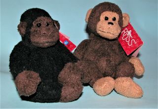 Russ Berrie Plush Knit Gorilla & Monkey 2pc.  Set 21095 & 21096 5in,  Sitting