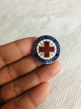 Vtg American Red Cross Volunteer Sterling Silver.  925 Red Blue Enamel Pin 6.  0g