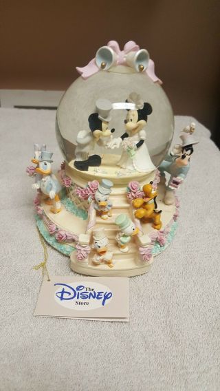 Disney Store Mickey & Minnie Snow Globe Music Box Figure Wedding March Rare