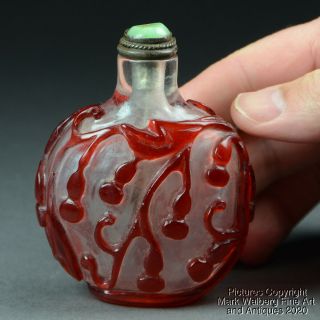 Chinese Peking Glass Snuff Bottle,  Red Overlay Gourds Design,  19th/early 20th C.