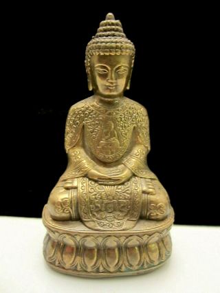 Antique Ornate Bronze Asian Buddha Art Statue Figurine Sculpture 5” 14oz
