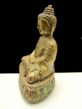 Antique Ornate Bronze Asian Buddha Art Statue Figurine Sculpture 5” 14oz 2