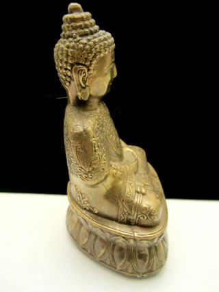 Antique Ornate Bronze Asian Buddha Art Statue Figurine Sculpture 5” 14oz 3