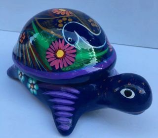 Mexican Decor Hand Painted Turtle Decor Trinket Box 8”x4.  5”