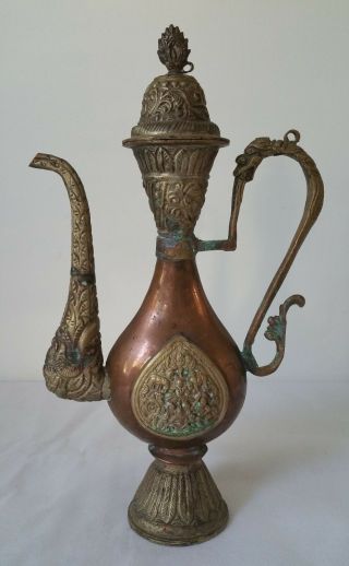 Vintage Old Copper And Brass Chinese Dragon Wine Tea Pot Flagon