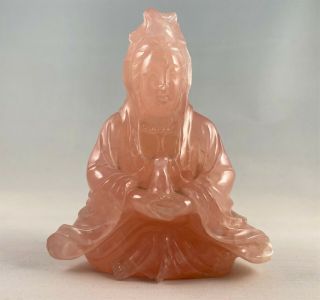 Lovely Chinese Hand Carved Rose Quartz Woman Figurine