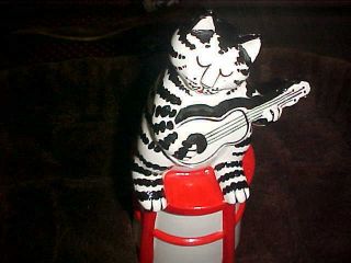 Vintage Sigma Kliban Cat Cookie Jar Playing Guitar Stands 10 1/2 " High