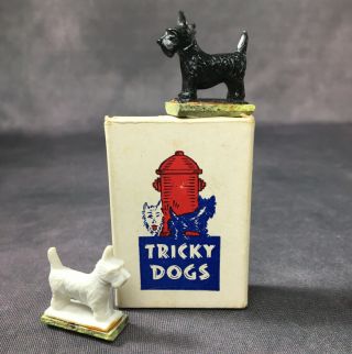 Vintage Magnetic Tricky Dogs Black & White Scotty Westy Dog