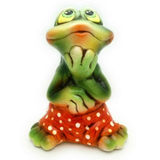 Frog.  Ceramic Porcelain Figurine " Frog In Shorts ".  Handmade Ceramic Figurine.