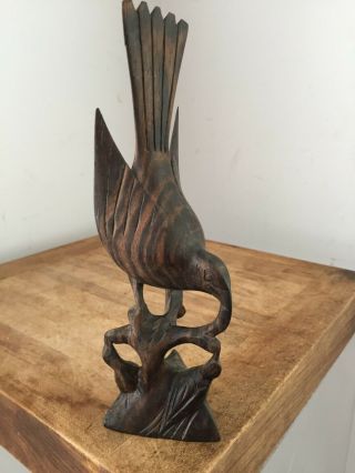 Vintage Folk Art Hand Carved Bird & Babies Figurine Wood Tree