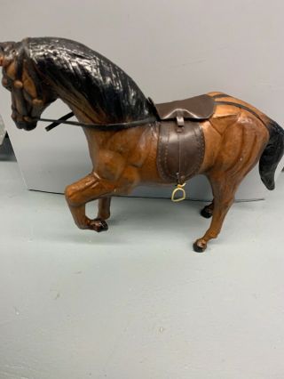 Vintage Artist Made Handmade Leather Horse 8 1/2” By 11”.  Dark Brown.  Glass Eyes 3
