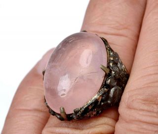 1930 ' s Chinese Solid Silver Rose Quartz Carved Cabochon Adjustable Ring 3