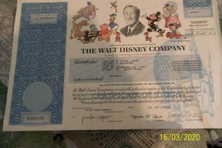 The Walt Disney Company Stock Certificate - Dtd 1997