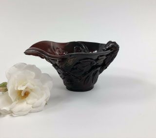 A Chinese Buffalo Horn Libation Cup Of Rhinocerus Form.  Late 19th C.