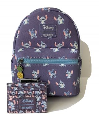 Loungefly Disney Lilo & Stitch Poses Mini Backpack And Matching Cardholder Nwt