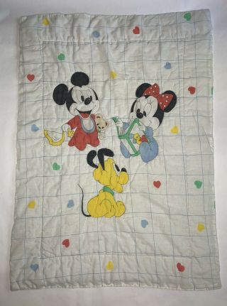 Vtg Dundee Disney Baby Blanket Mickey Mouse Minnie Hearts Pluto Crib Comforter