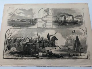 1861 Harpers Antique Print Views Of Civil War Battle Of Belmont Missouri 82220