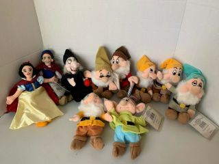Disney Store Snow White And Seven Dwarfs Mini Bean Bag Plush 8 " Set Of 10 Nwt