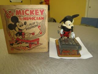 Vintage 1950s Mickey The Musician Marx Toys Wind Up Toy Xylophone