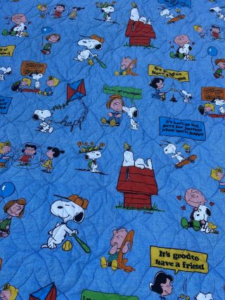 1971 Vtg 70s Charlie Brown Peanuts Snoopy Twin Bedspread Blanket Quilted