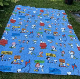 1971 VTG 70s Charlie Brown PEANUTS Snoopy TWIN Bedspread Blanket Quilted 2